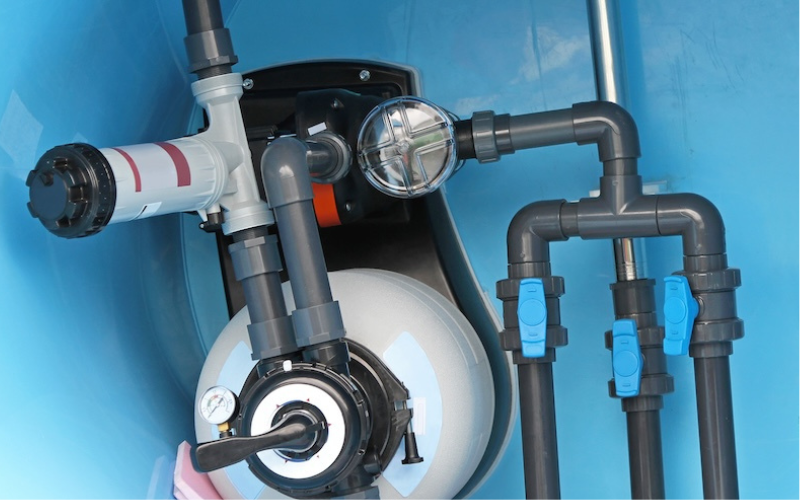 Swimming pool water plumbing fittings and utilities