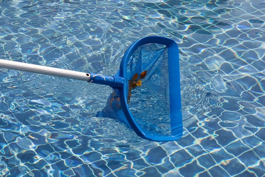 cleaning pool in sunny day light