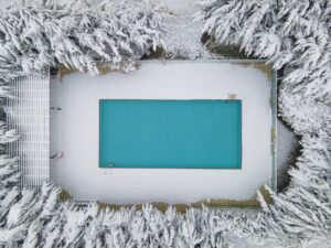 Overhead shot of a pool in the snow