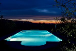 swimming pool on sunset