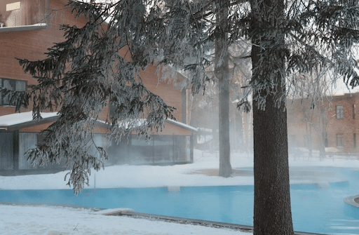 pool with steam coming from it.