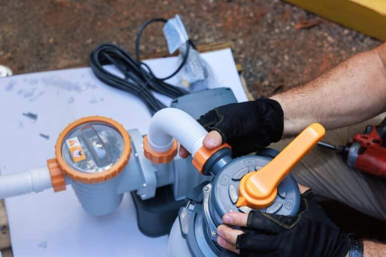 Assembling sand filter system tank, equipment for cleaning water in swimming pool.