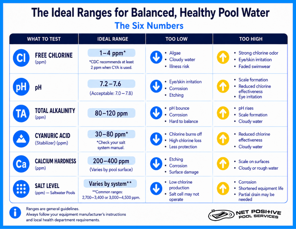 The Ideal Ranges for Balanced and Healthy Pool Water Infographic